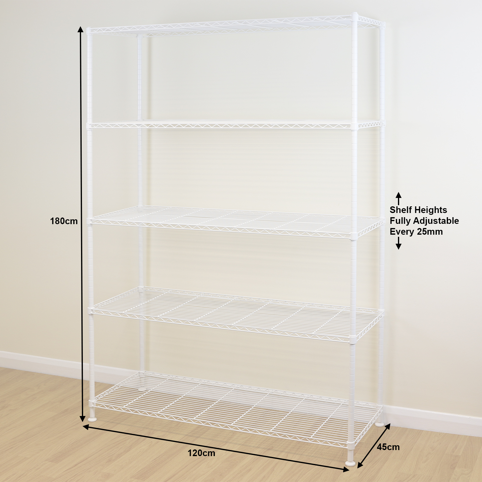 5 Tier White Metal Storage Rack/Shelving Wire Shelf Kitchen/Office Unit